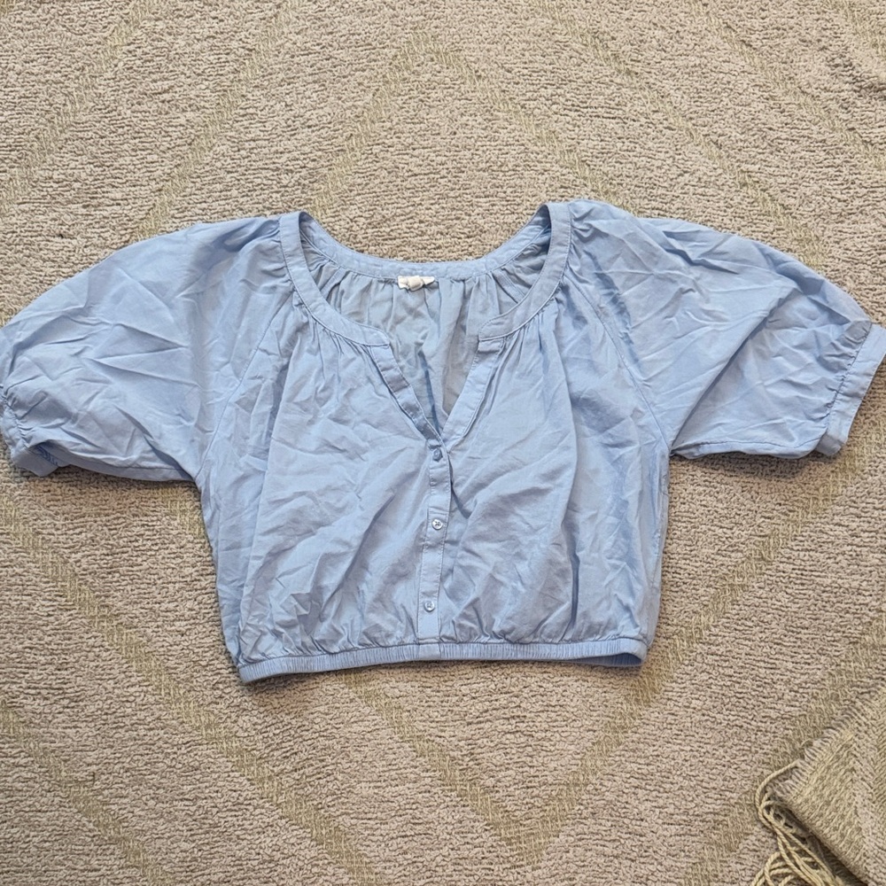 Aerie Light Blue Puff Sleeve Crop Top | Small